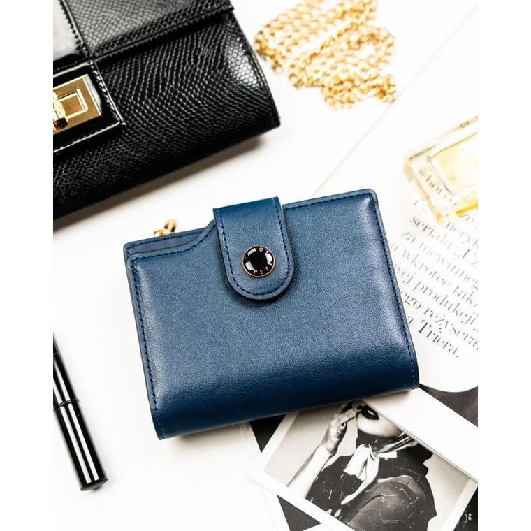 Portfel, granatowy, skóra ekologiczna, RFID, Peterson