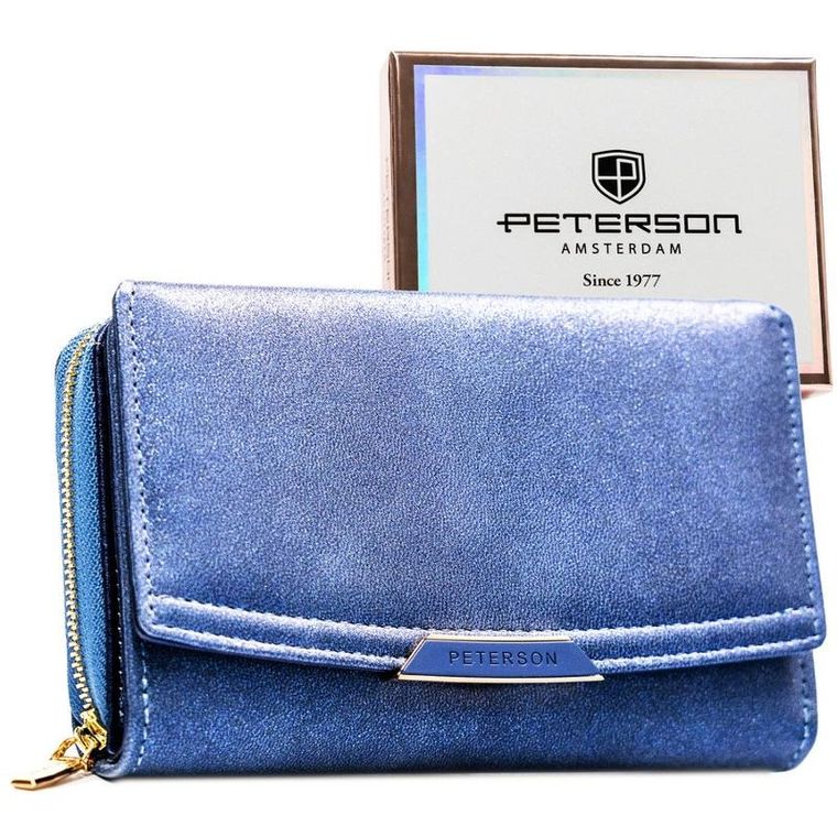 Portfel, granatowy, skóra ekologiczna, RFID, Peterson