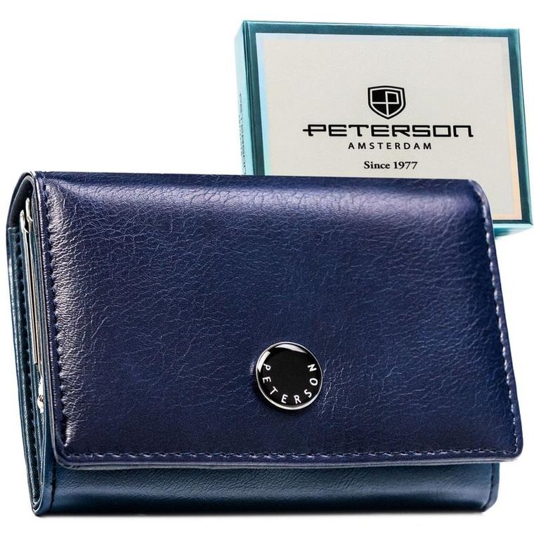 Portfel, granatowy, skóra ekologiczna, RFID, Peterson