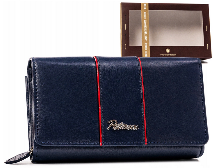 Portfel, granatowy, skórzany, RFID, Peterson
