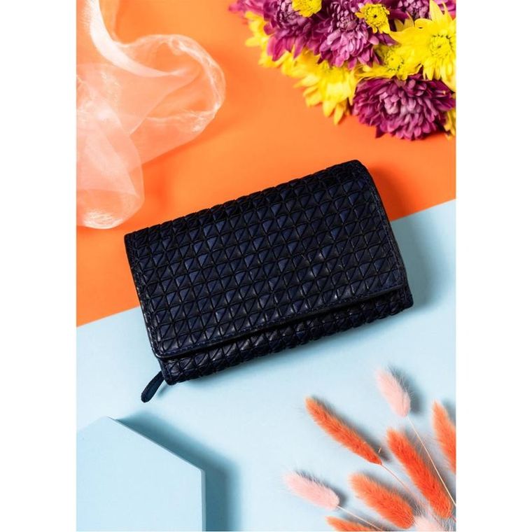 Portfel, granatowy, skórzany, RFID, Rovicky