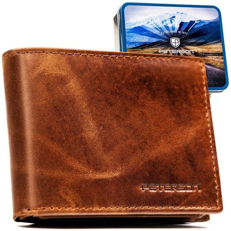 Portfel, jasnobrązowy, skórzany, Peterson