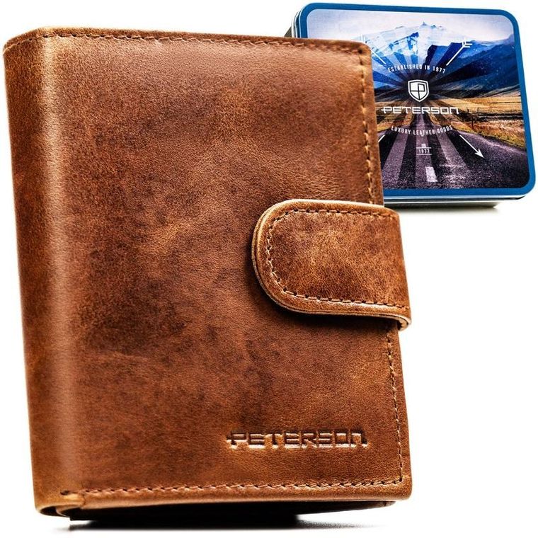 Portfel, jasnobrązowy, skórzany, RFID, Peterson