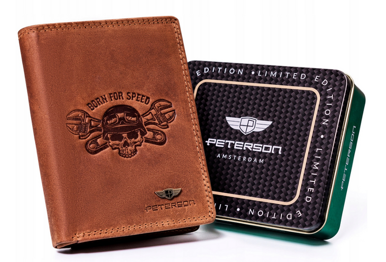 Portfel męski bez zapięcia z naturalnej skóry nubukowej, Peterson