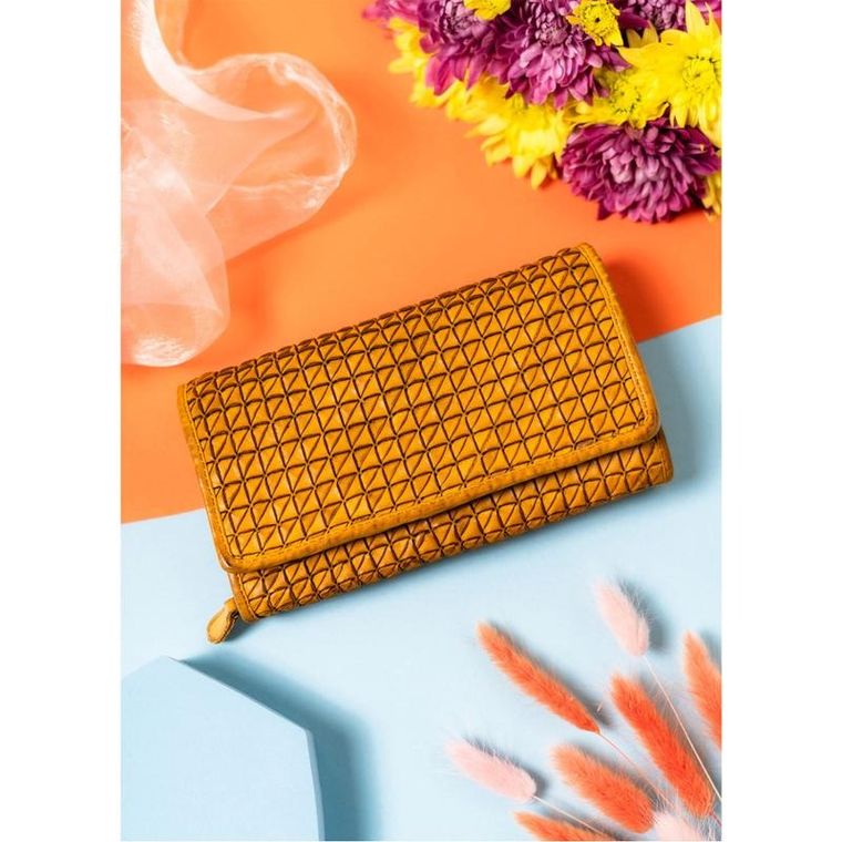 Portfel, musztardowy, skórzany, Rovicky