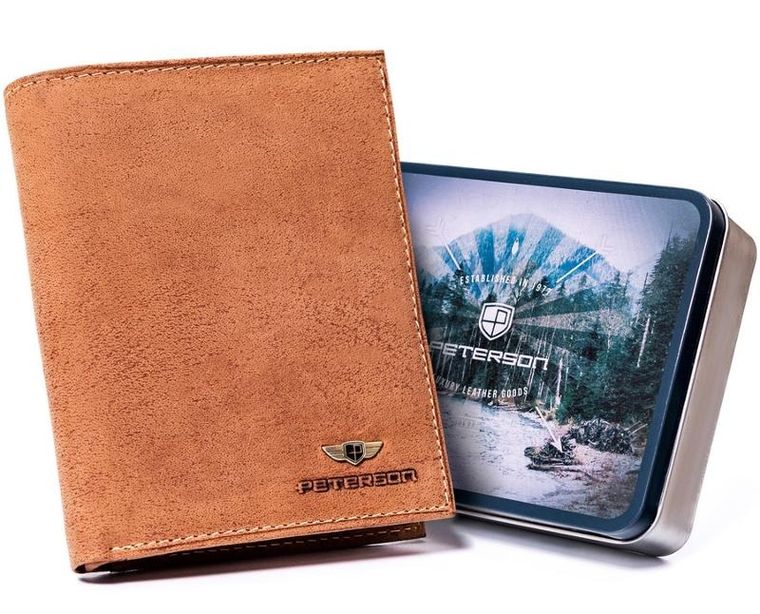 Portfel na karty, brązowy, skórzany, Peterson