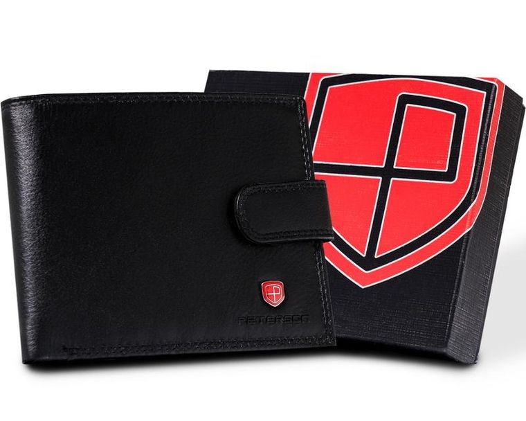 Portfel na karty, czarny, skórzany, Peterson