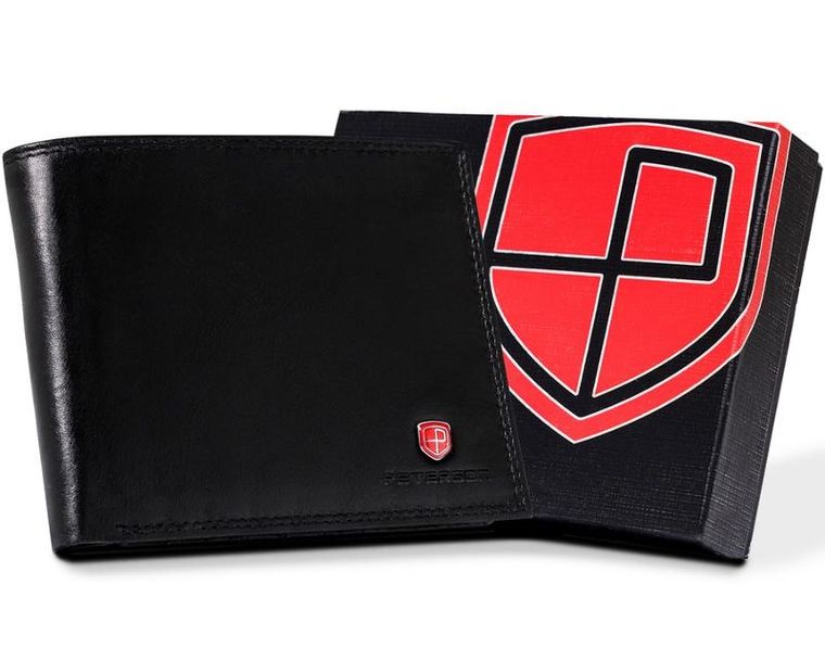 Portfel na karty, czarny, skórzany, Peterson