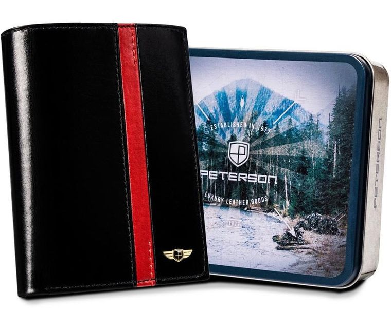 Portfel na karty, czarny, skórzany, RFID, Peterson