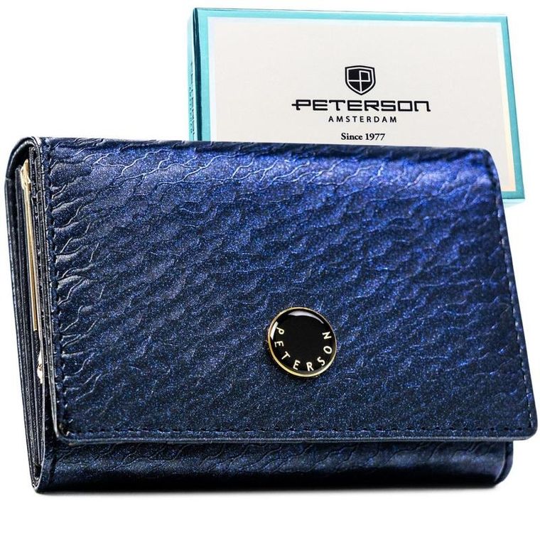 Portfel, niebieski, skóra naturalna i ekologiczna, Peterson