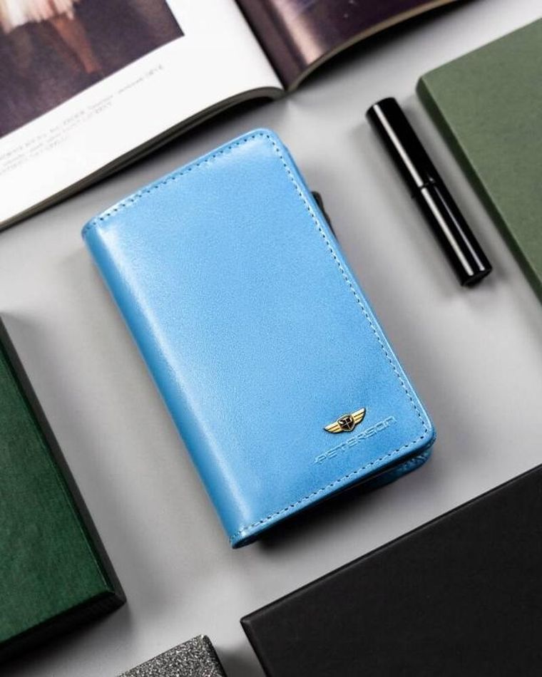 Portfel, niebieski, skórzany, RFID, Peterson