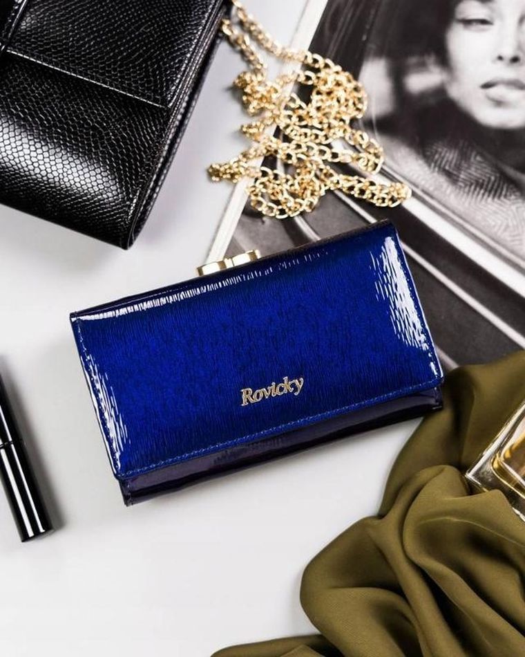 Portfel, niebieski, skórzany, Rovicky