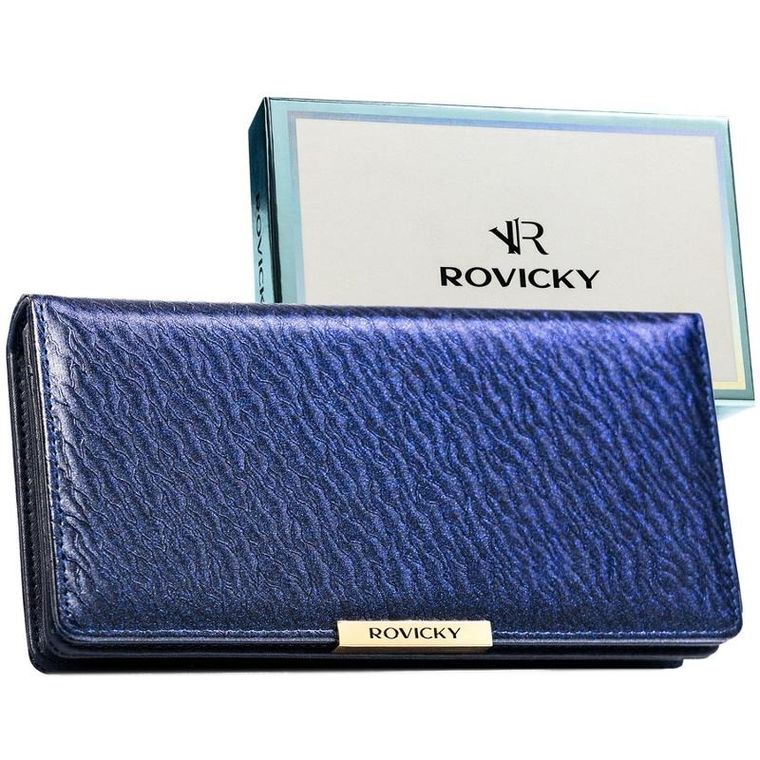 Portfel-piórnik, granatowy, skóra ekologiczna, RFID, Rovicky