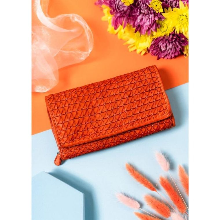 Portfel, pomarańczowy, skórzany, RFID, Rovicky