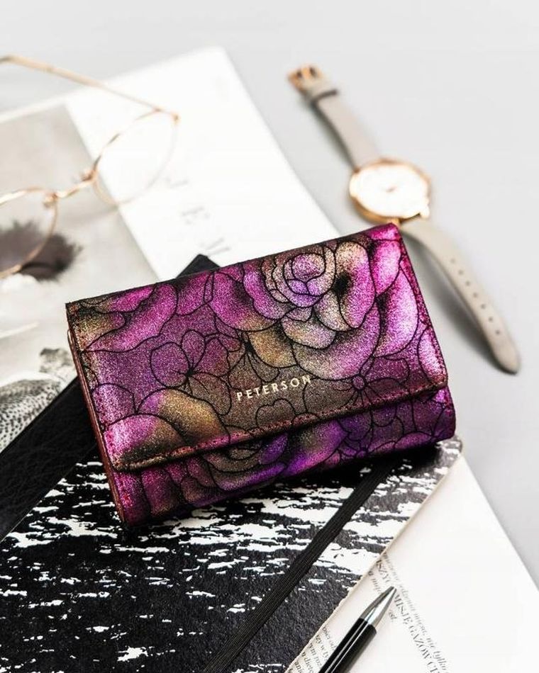 Portfel, różowy, skórzany, Peterson