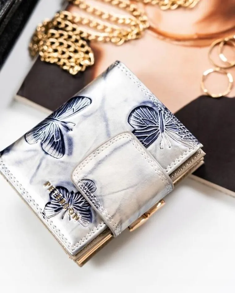 Portfel, srebrno-niebieski, skórzany, RFID, Peterson