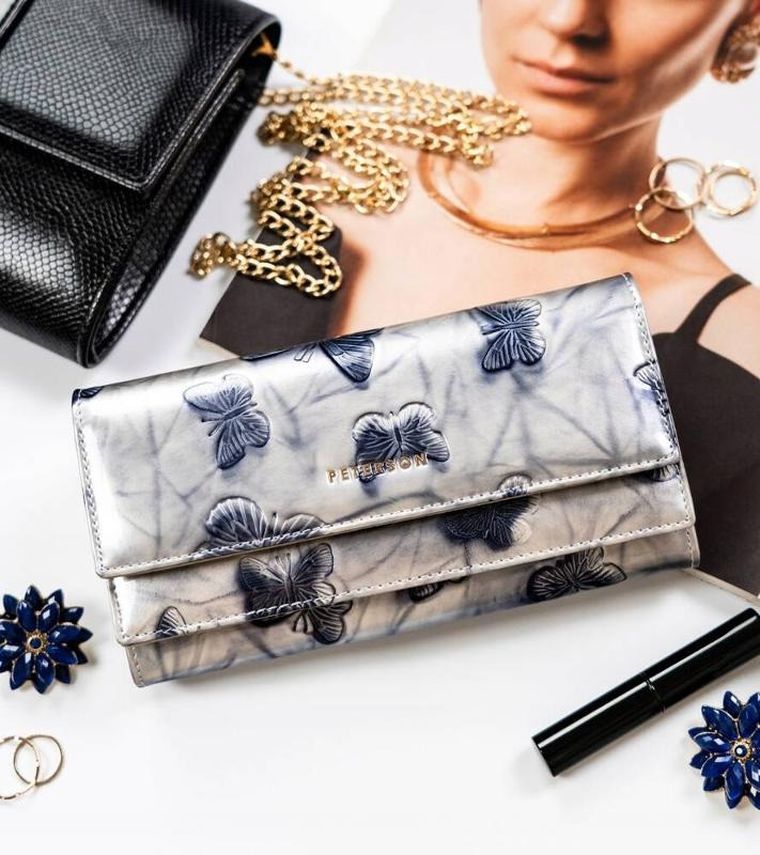 Portfel, srebrno-niebieski, skórzany, RFID, Peterson