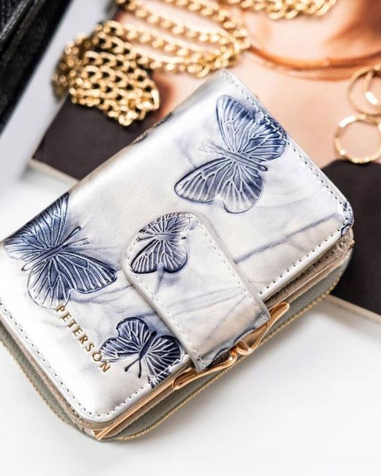Portfel, srebrno-niebieski, skórzany, RFID, Peterson