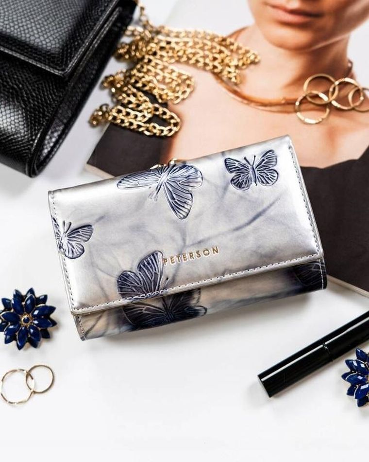 Portfel, srebrno-niebieski, skórzany, RFID, Peterson