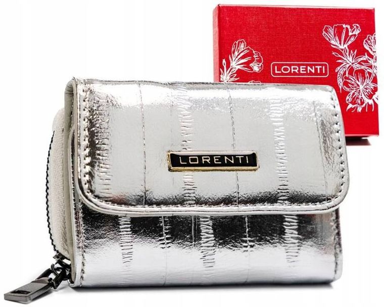 Portfel, srebrny, skórzany, Lorenti