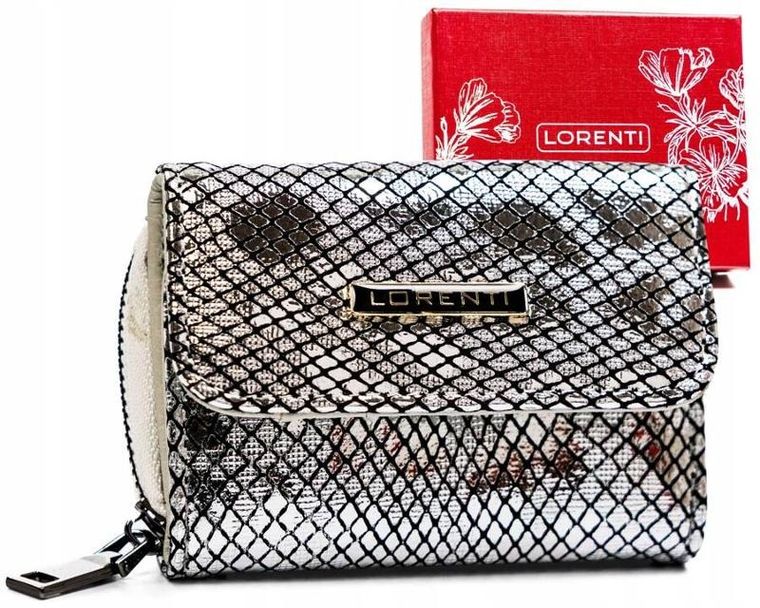 Portfel, srebrny, skórzany, Lorenti