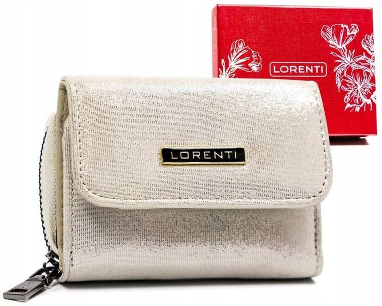 Portfel, srebrny, skórzany, Lorenti