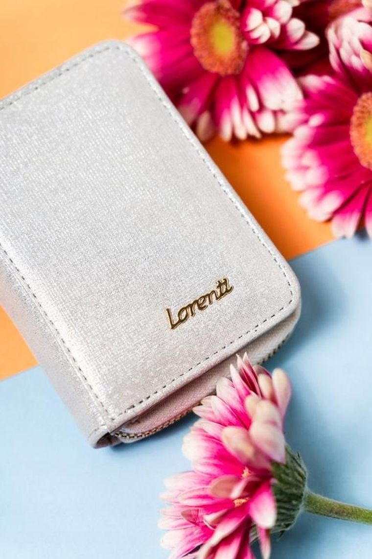 Portfel, srebrny, skórzany, Lorenti