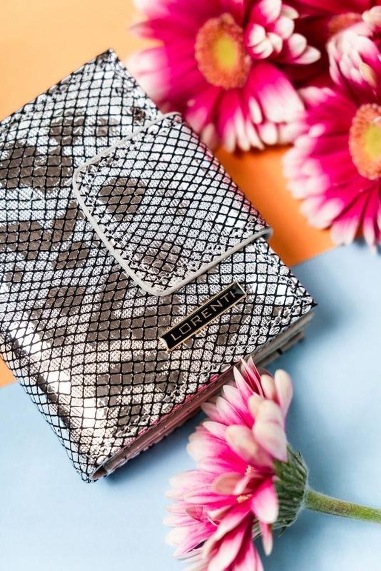 Portfel, srebrny, skórzany, Lorenti