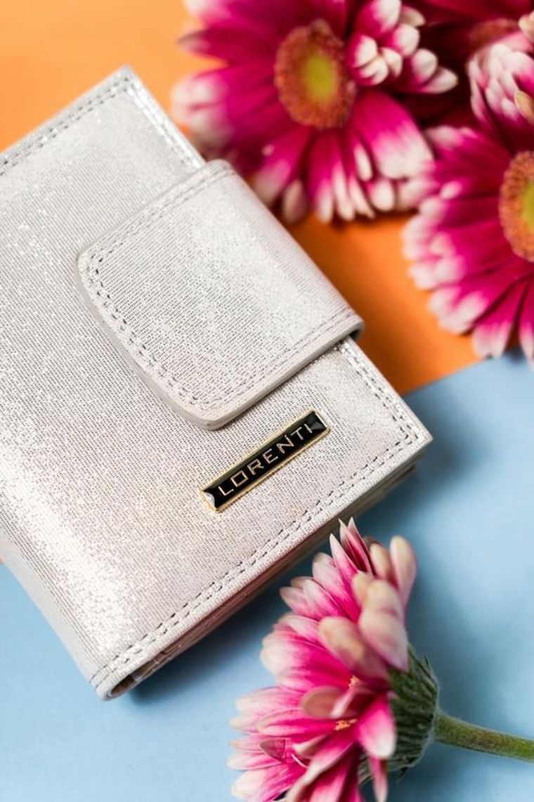 Portfel, srebrny, skórzany, Lorenti