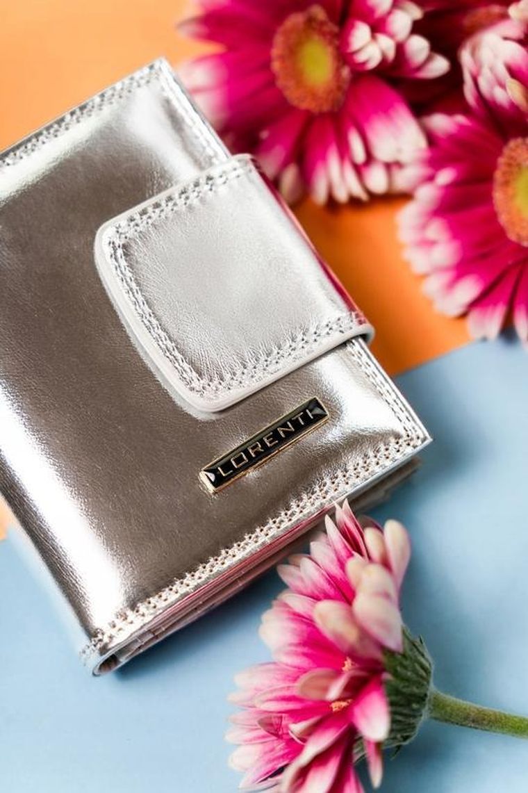 Portfel, srebrny, skórzany, Lorenti