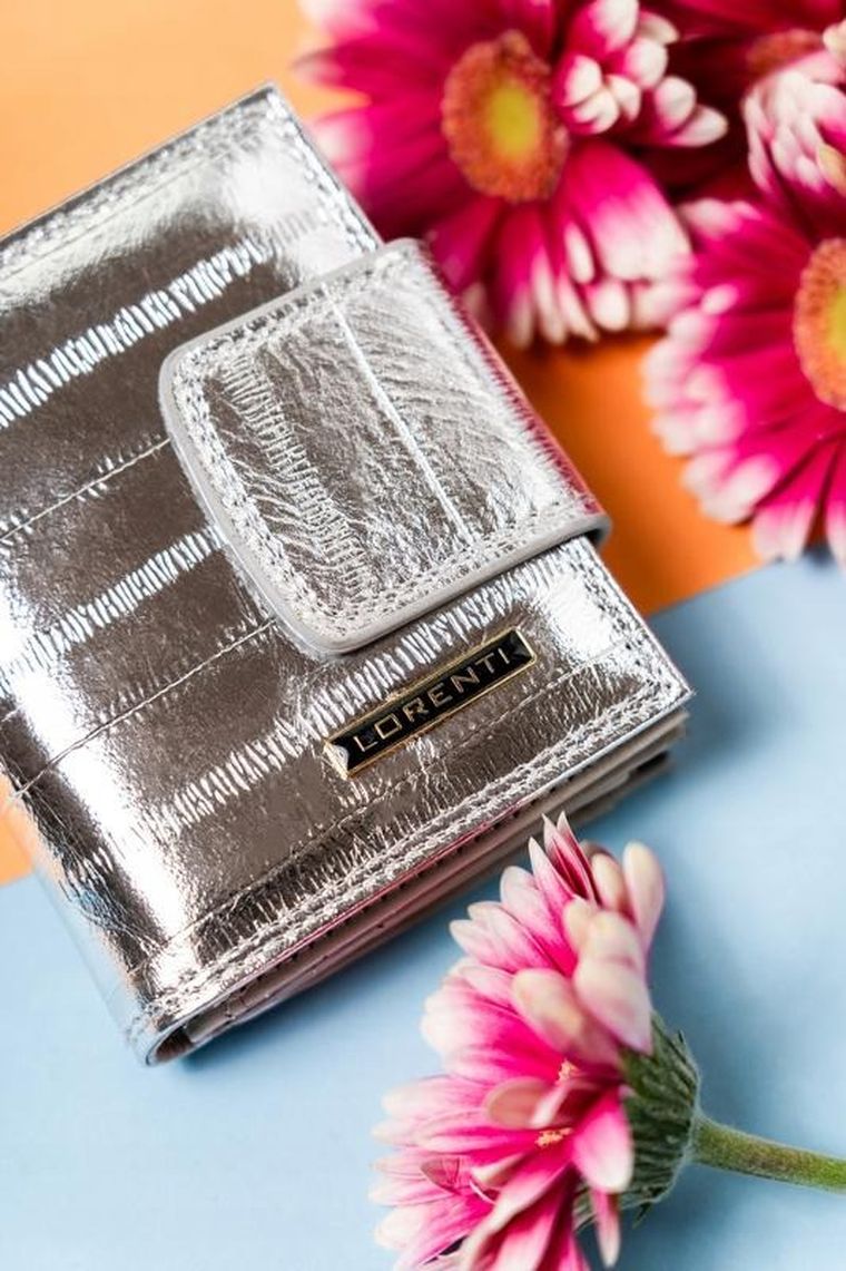 Portfel, srebrny, skórzany, Lorenti