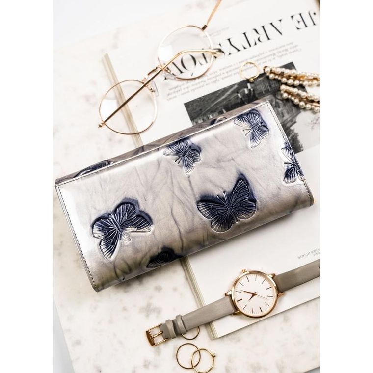 Portfel, srebrny, skórzany, Peterson