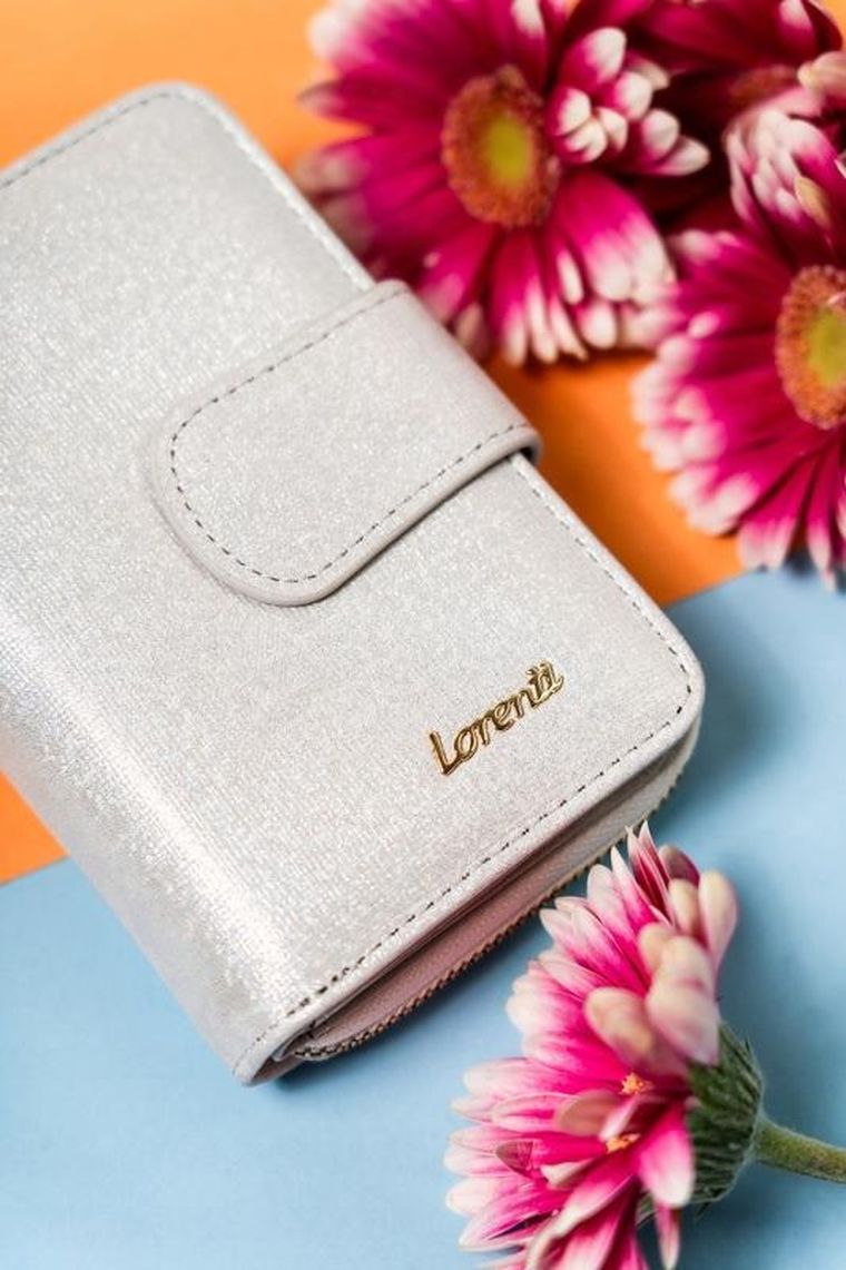 Portfel, srebrny, skórzany, RFID, Lorenti