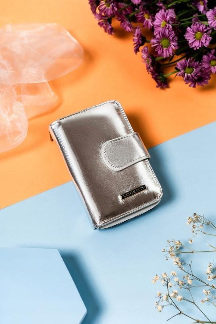 Portfel, srebrny, skórzany, RFID, Lorenti
