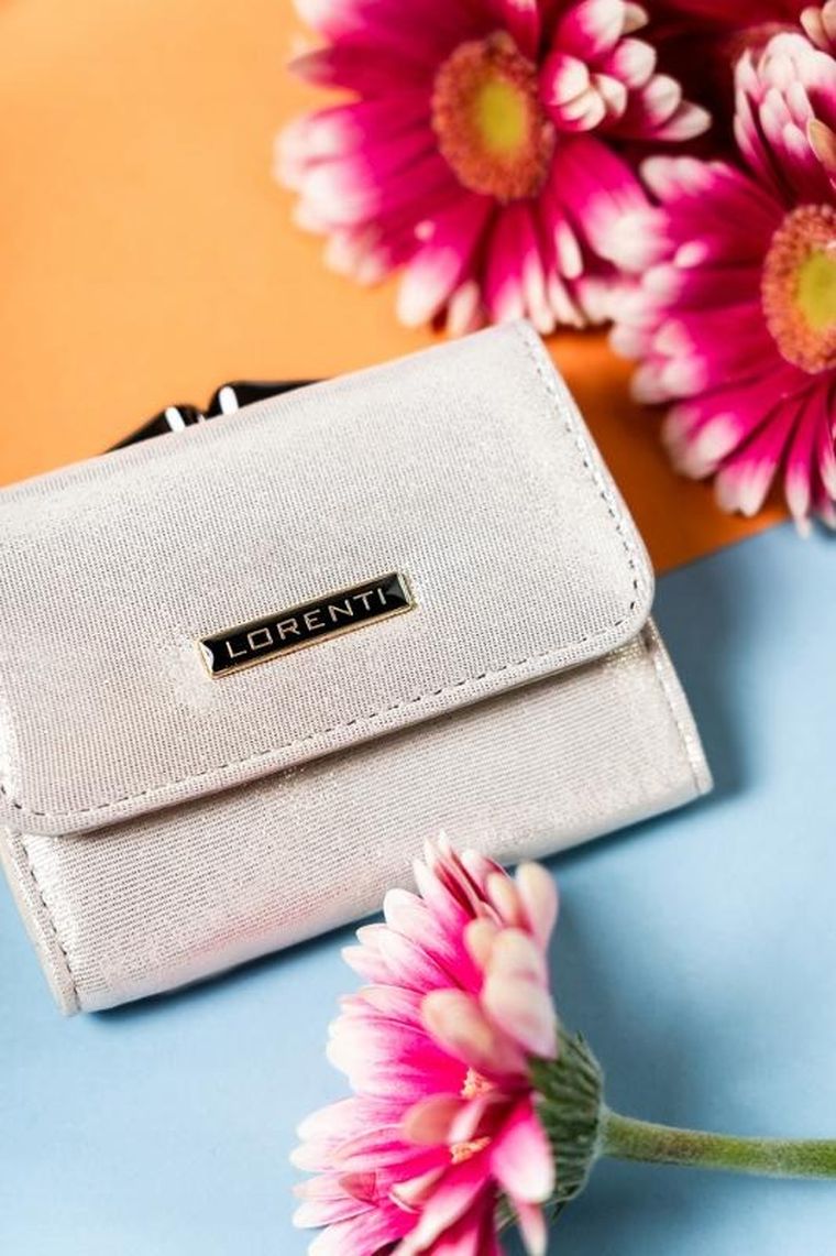 Portfel, srebrny, skórzany, RFID, Lorenti