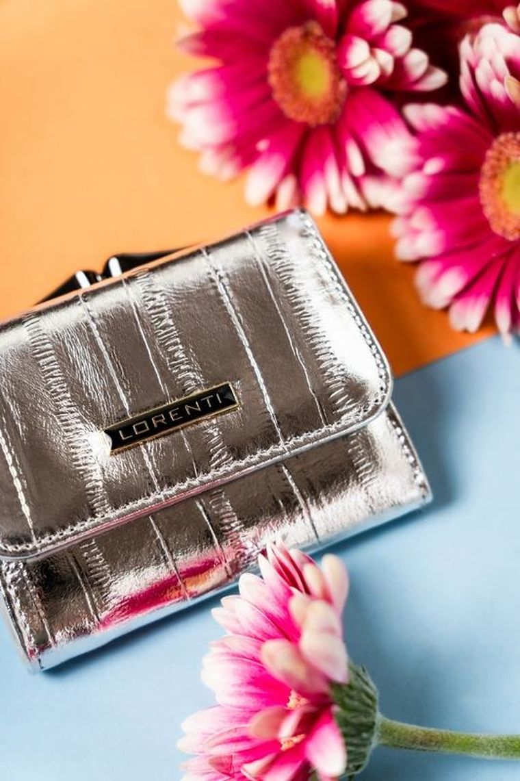 Portfel, srebrny, skórzany, RFID, Lorenti