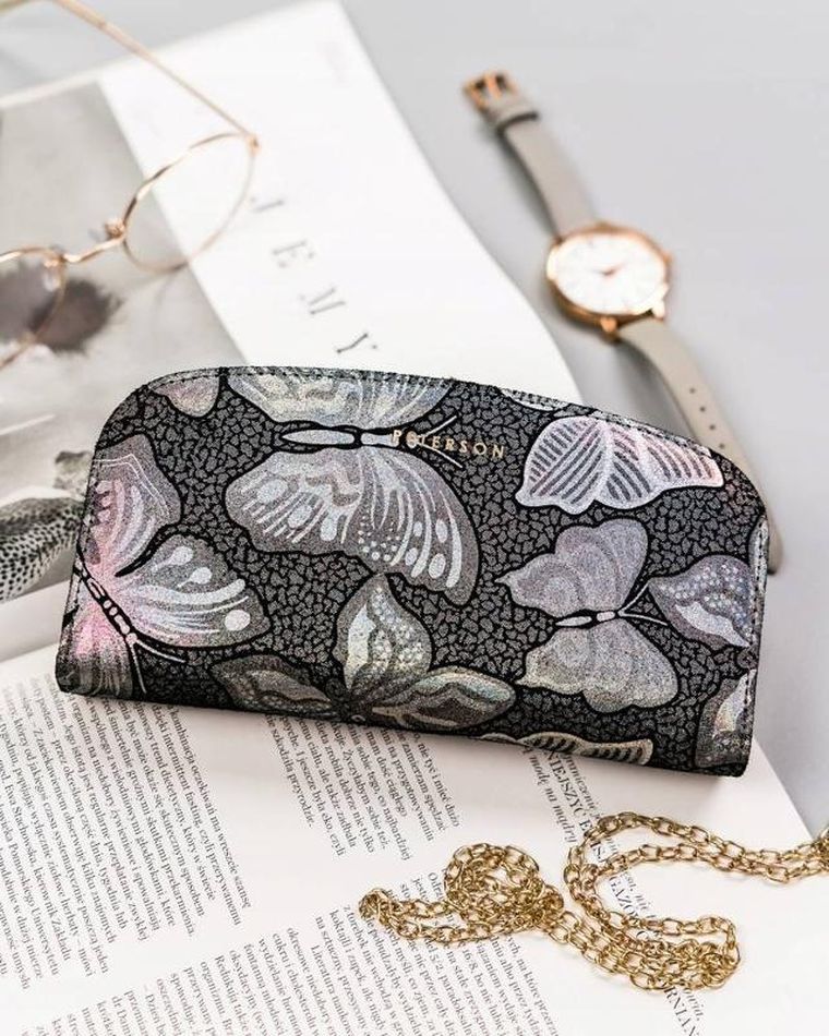 Portfel, szary, holograficzny, skórzany, Peterson