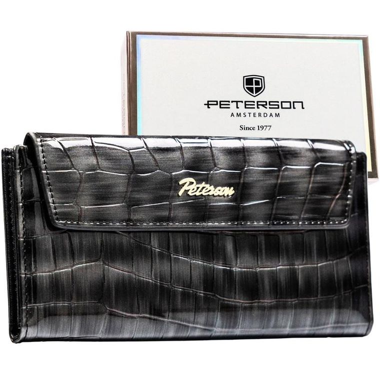 Portfel, szary, skóra ekologiczna, Peterson