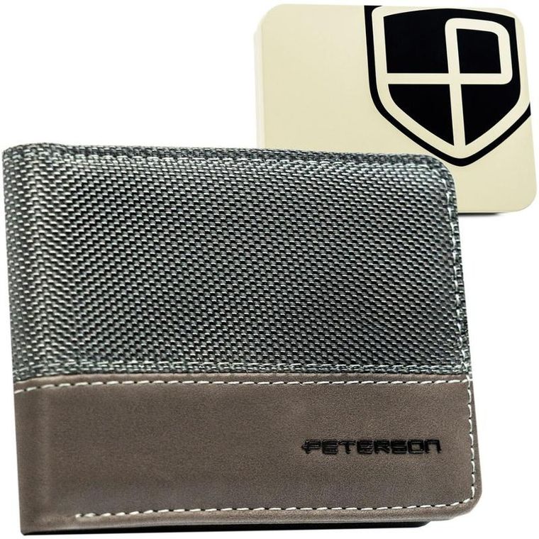 Portfel, szary, skóra ekologiczna, RFID, Peterson