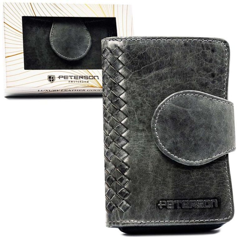 Portfel, szary, skórzany, Peterson