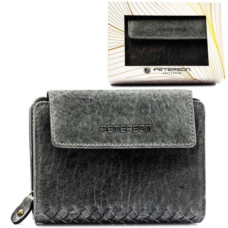 Portfel, szary, skórzany, Peterson