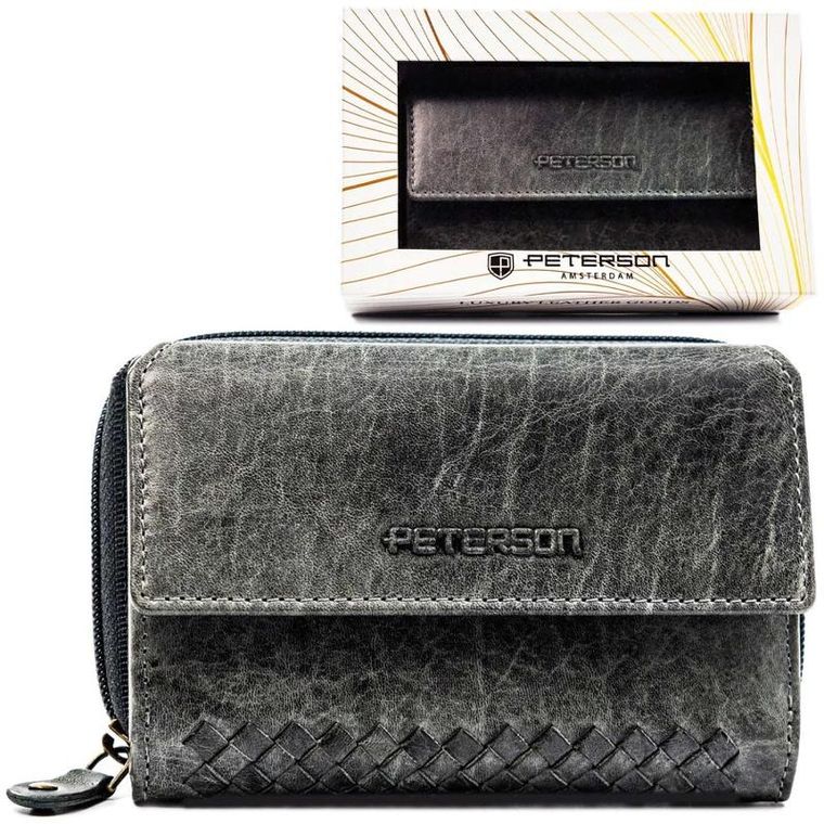 Portfel, szary, skórzany, Peterson