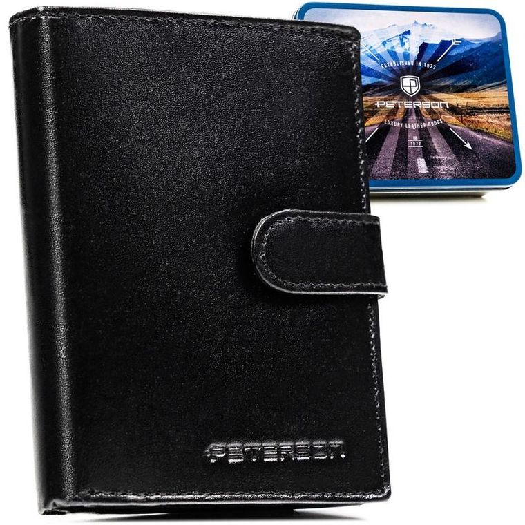 Portfel z brelokiem, czarny, skórzany, Peterson