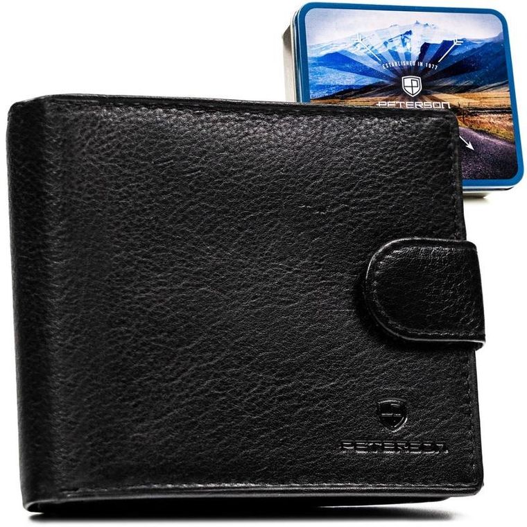 Portfel z brelokiem, czarny, skórzany, Peterson