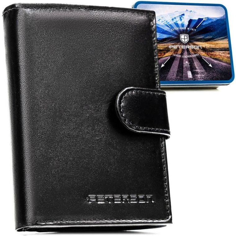 Portfel z brelokiem, czarny, skórzany, Peterson