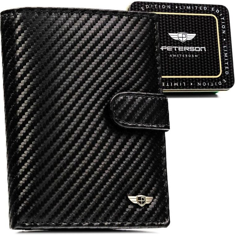 Portfel z brelokiem, czarny, skórzany, Peterson