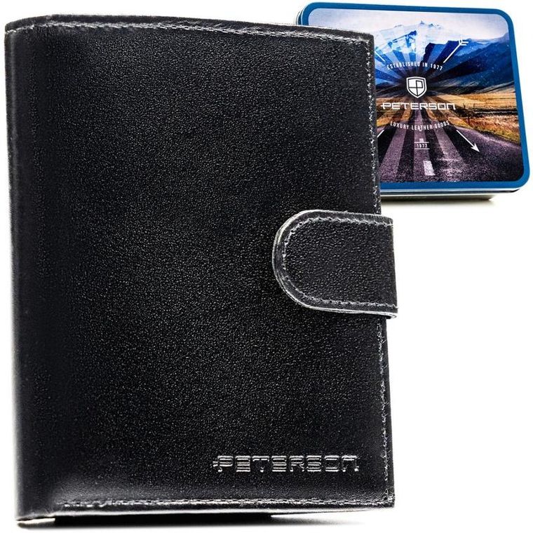 Portfel z brelokiem, czarny, skórzany, Peterson