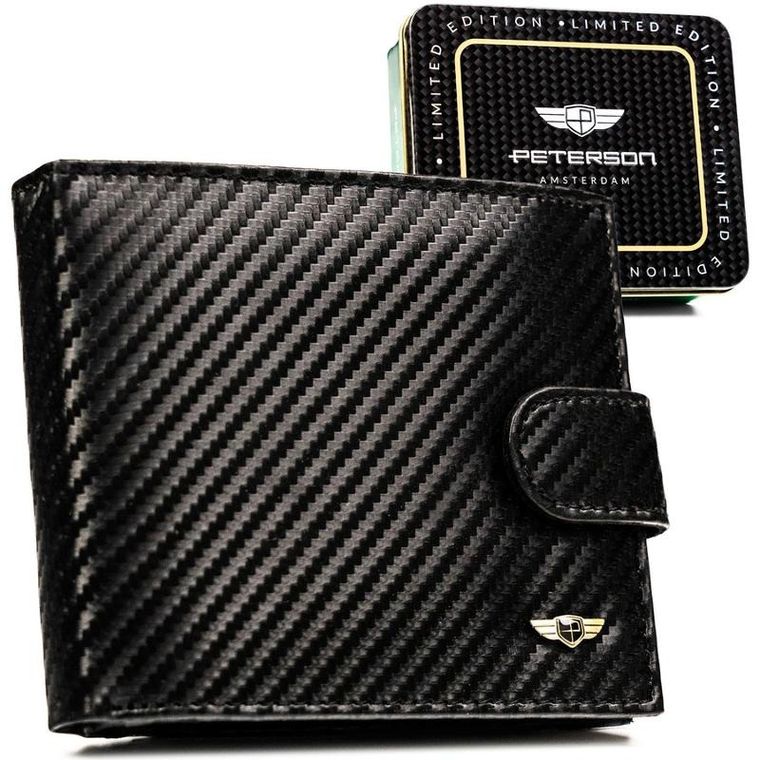 Portfel z brelokiem, czarny, skórzany, Peterson