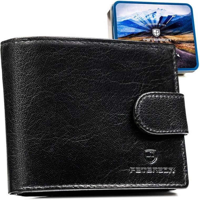 Portfel z brelokiem, czarny, skórzany, Peterson