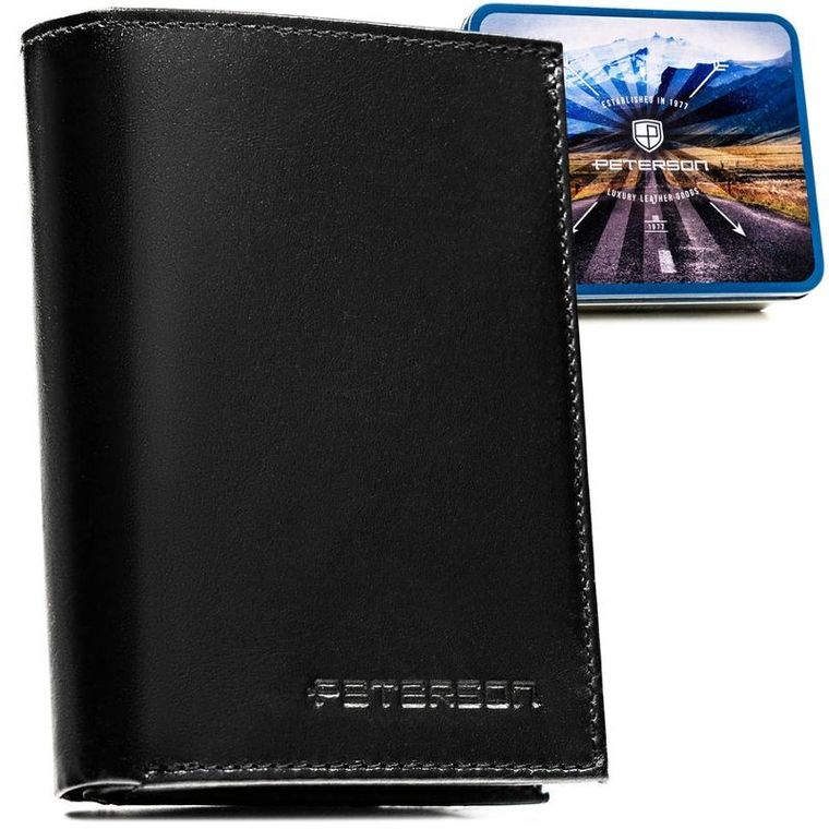 Portfel z brelokiem, czarny, skórzany, Peterson